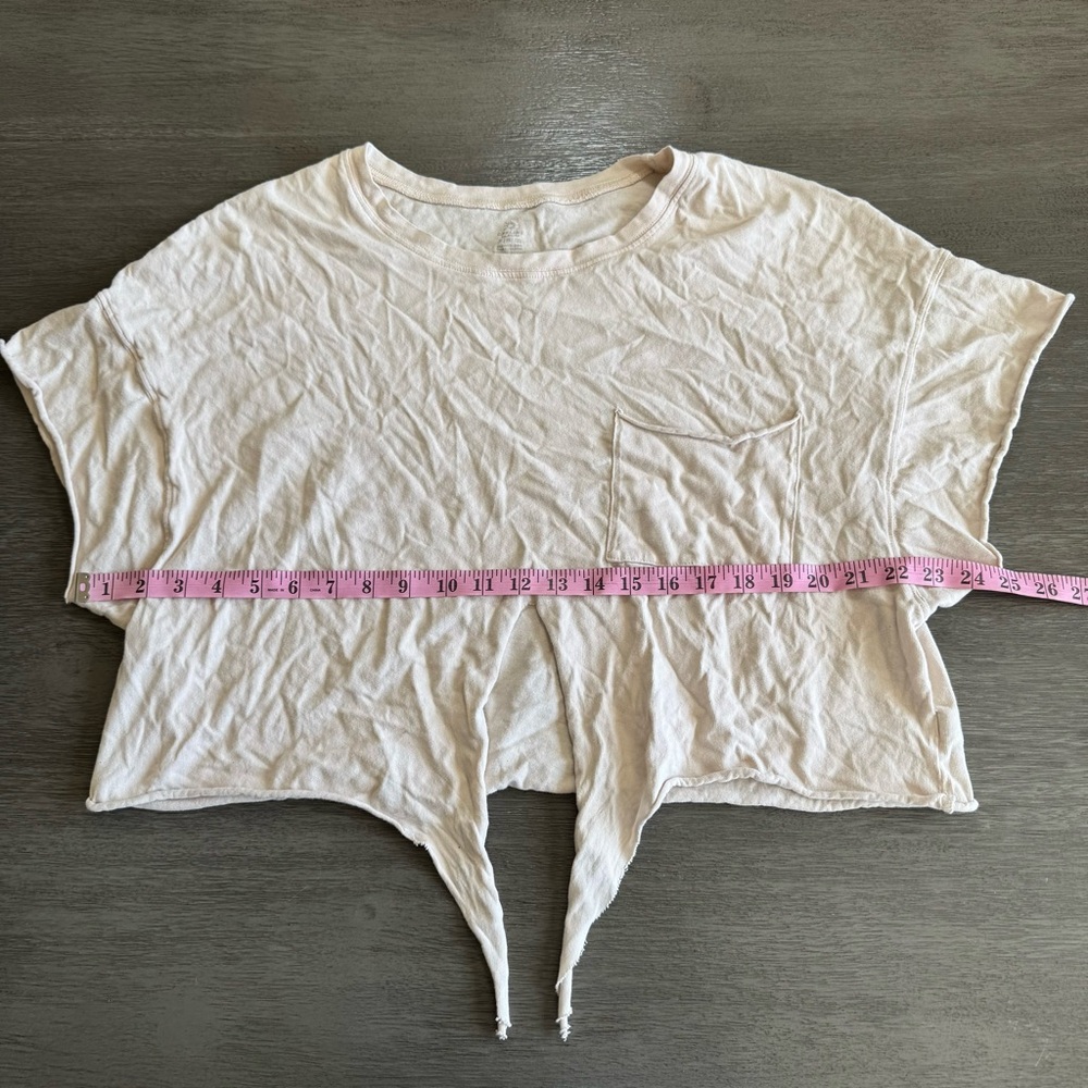Aerie AE Cream Beige Tan Tshirt Tie Front Crop XL - Picture 7 of 8